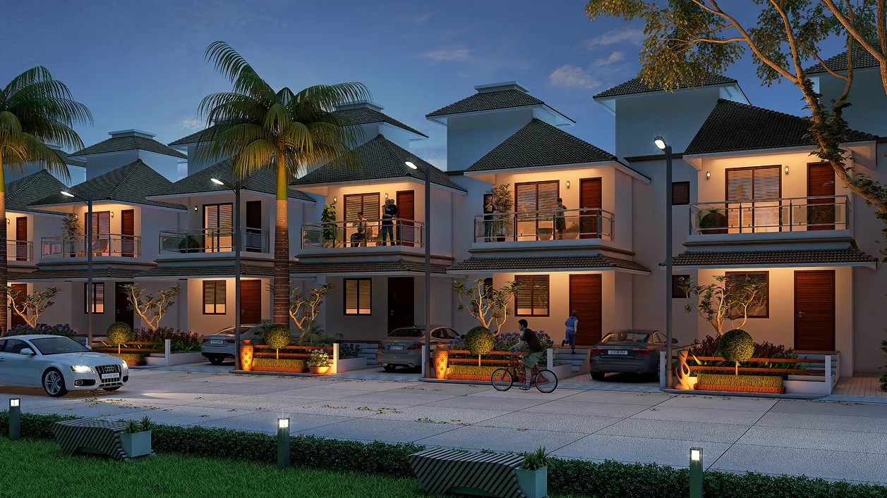 Residential Row Night View